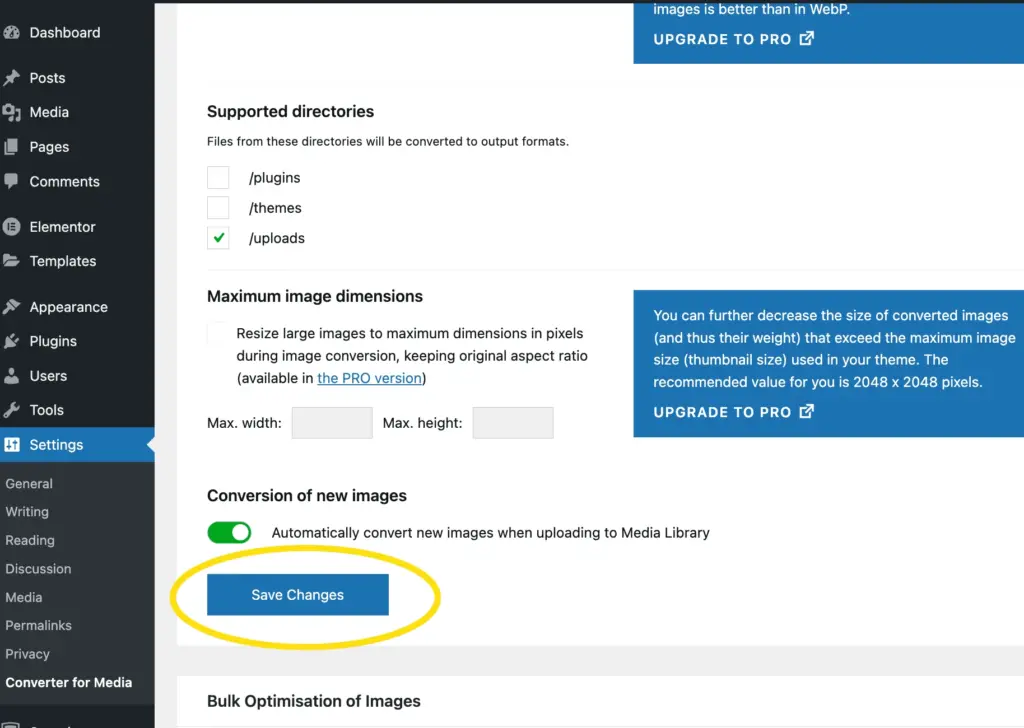 Configure converter for media to convert future image uploads