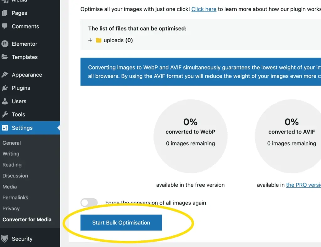 start bulk optimisation
