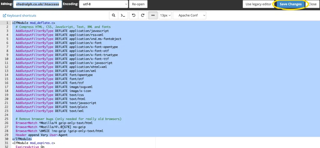 mod_deflate .htaccess
