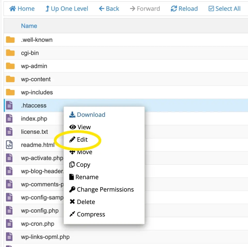 Edit .htaccess file