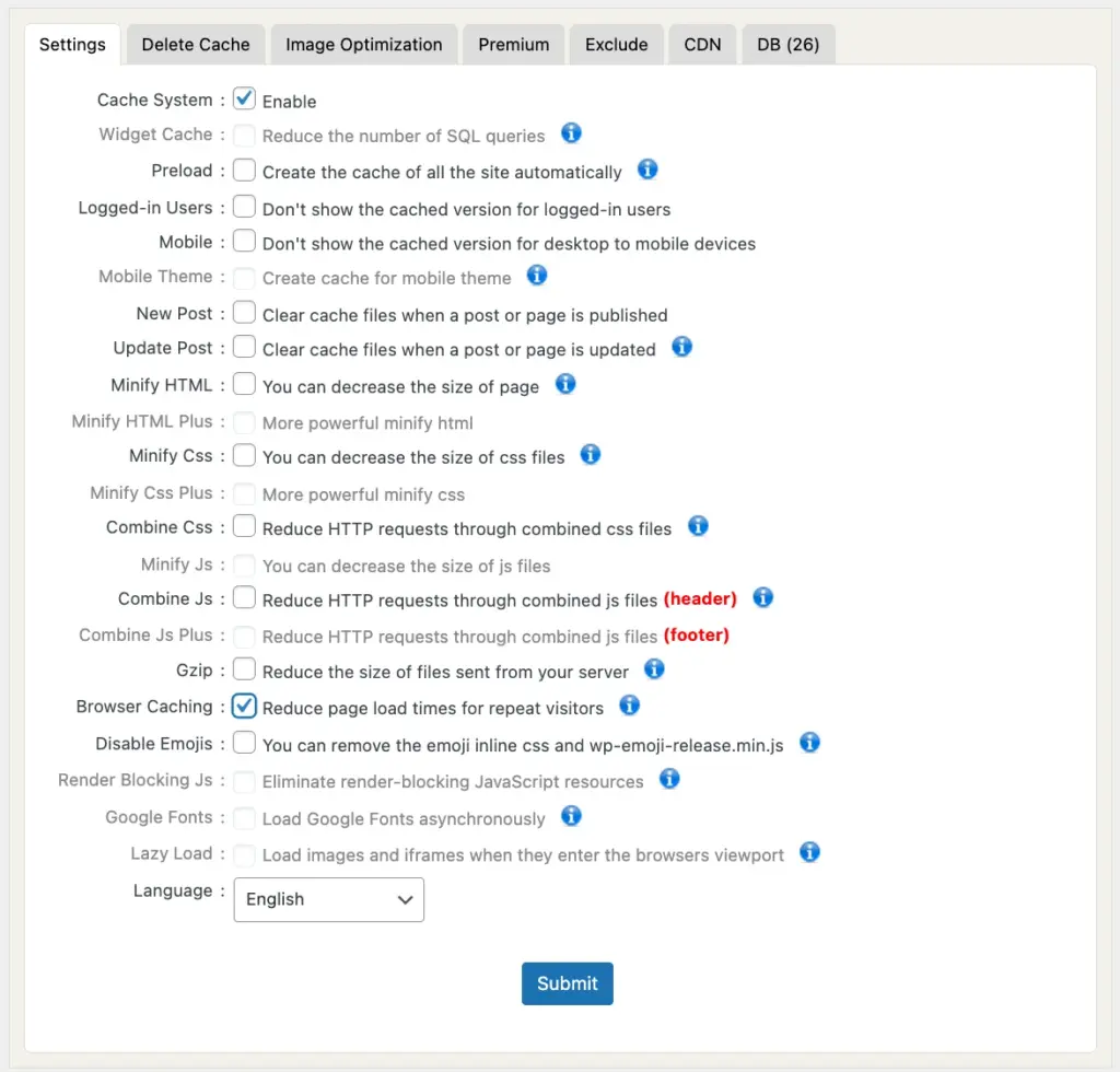 WP Fastest Cache caching policy