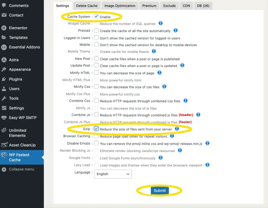 Wp fastest cache enable GZip
